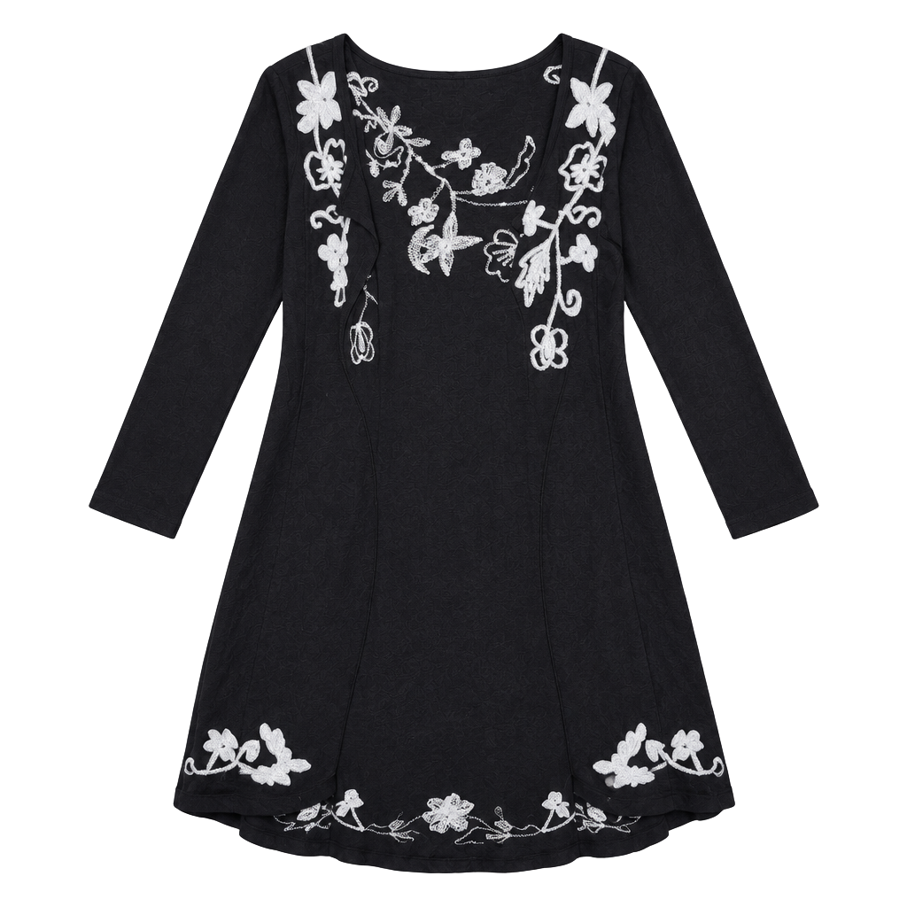 Natural Impressions Open Front Cardigan Size M Black White Floral Embroidered 1