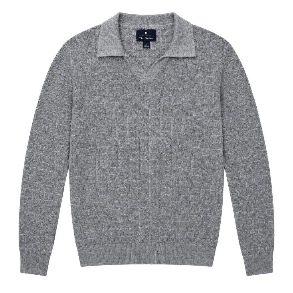 Ben Sherman Knit Polo Sweater Size M Gray Long Sleeve 1