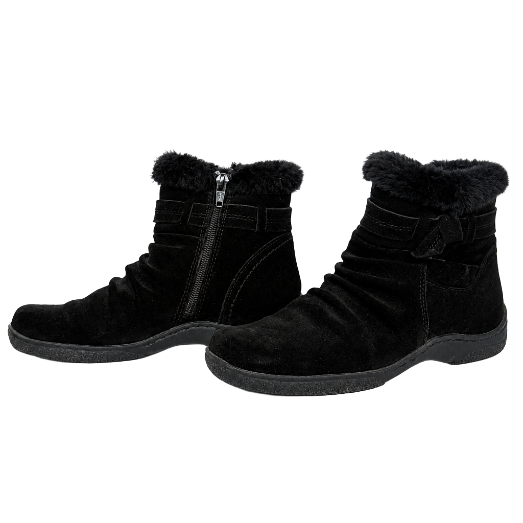BareTraps Black Faux Fur Suede Ankle Boots 1