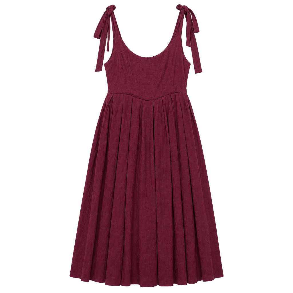 En Creme Heidi Jumpsuit Burgundy Tie Straps Pleated 1