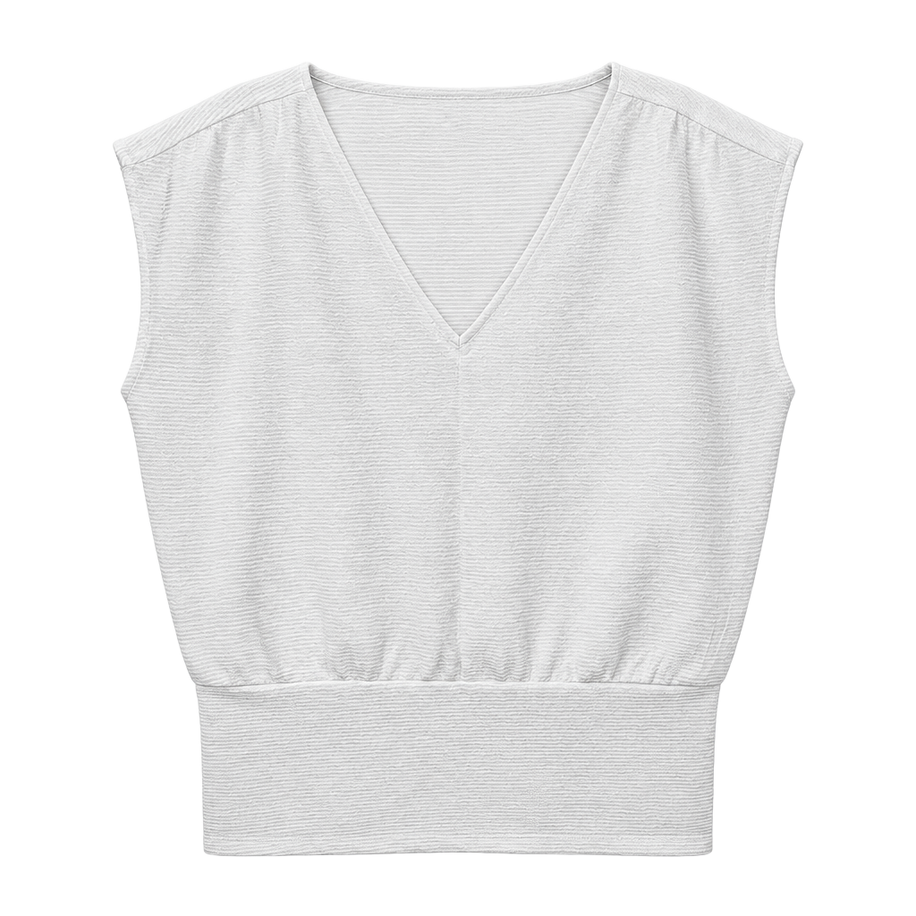 Ann Taylor Factory V-Neck Top Size S White Ribbed Sleeveless Blouse 1
