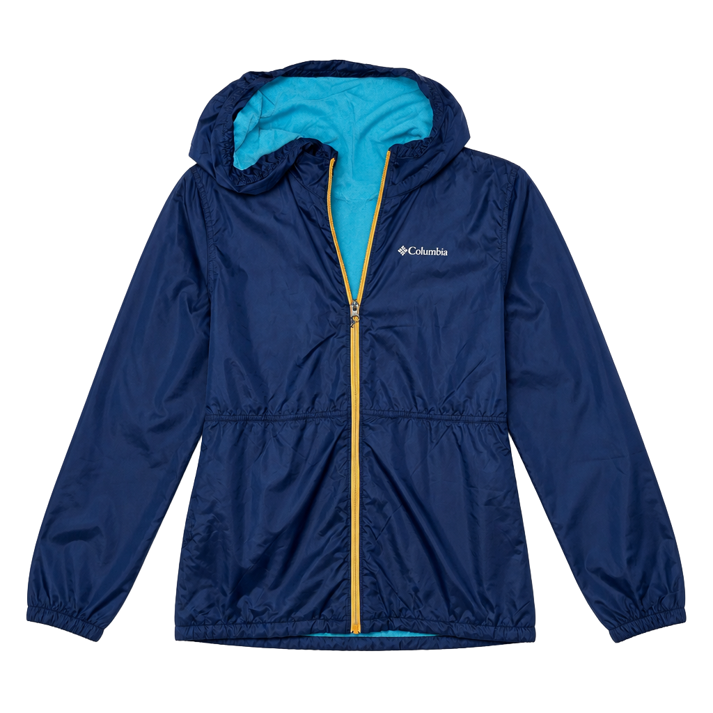 Columbia Navy Blue Full-Zip Windbreaker Jacket with Light Blue Fleece Lining 1