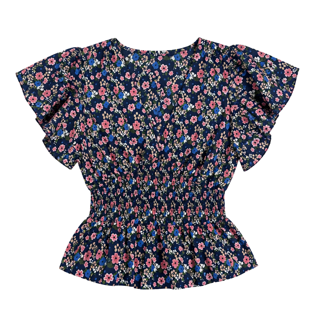 Trovata Birds of Paradis Floral Smocked Peplum Top Medium 1