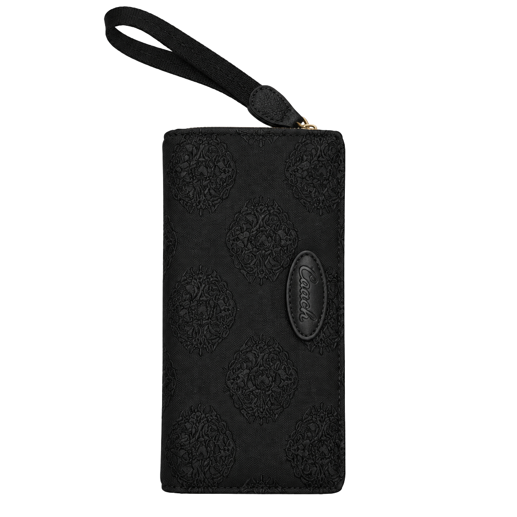 Ed Hardy Embossed Tiger Zip Around Wristlet Wallet Black 1