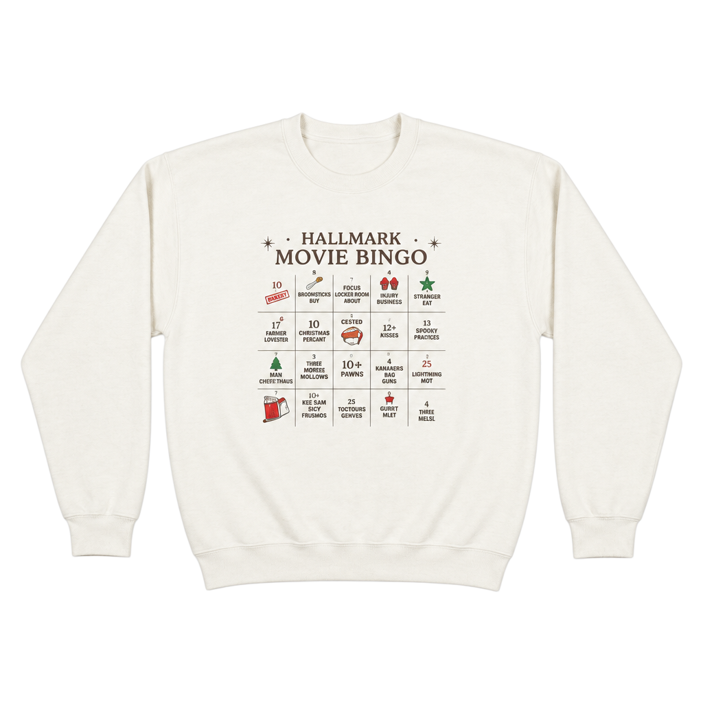 Hallmark Movie Bingo Christmas Sweatshirt Gildan Heavy Blend White Large Holiday 1