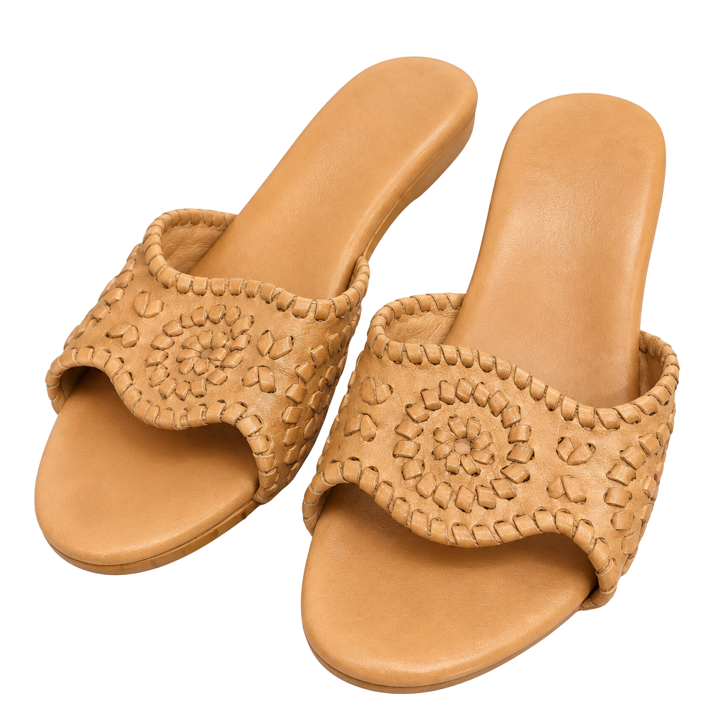 Jack Rogers Wedge Sandals Size 7M Tan Leather Woven Slides 1