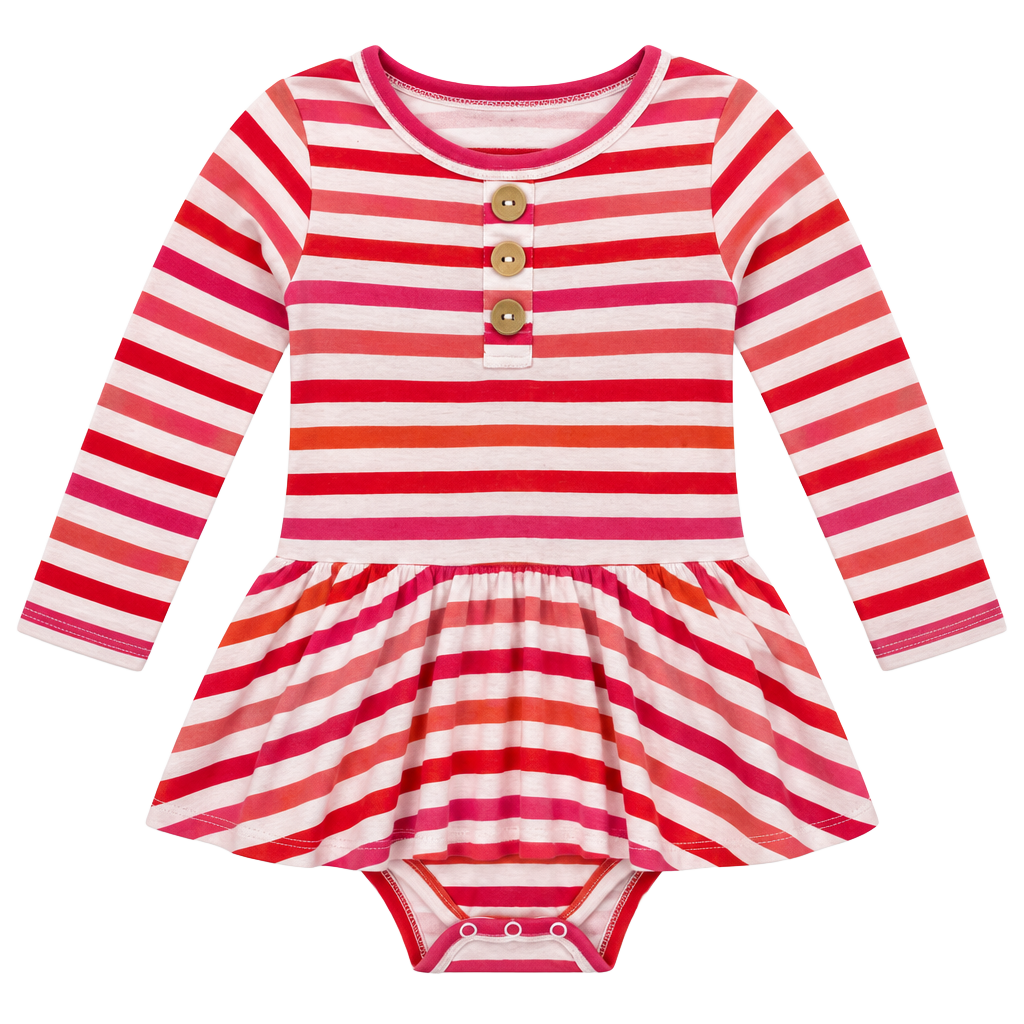 Little Bum Bums Stripe Twirl Bodysuit Dress Size 2T Pink Red Bamboo 1