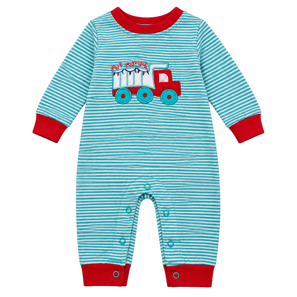 Ishtex Baby Christmas Truck Striped Romper Size 0-3M 1