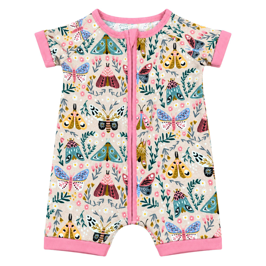 The Sleepy Sloth Oh Moth-er Romper Shorty 6/12m pink butterflies moth HTF 1