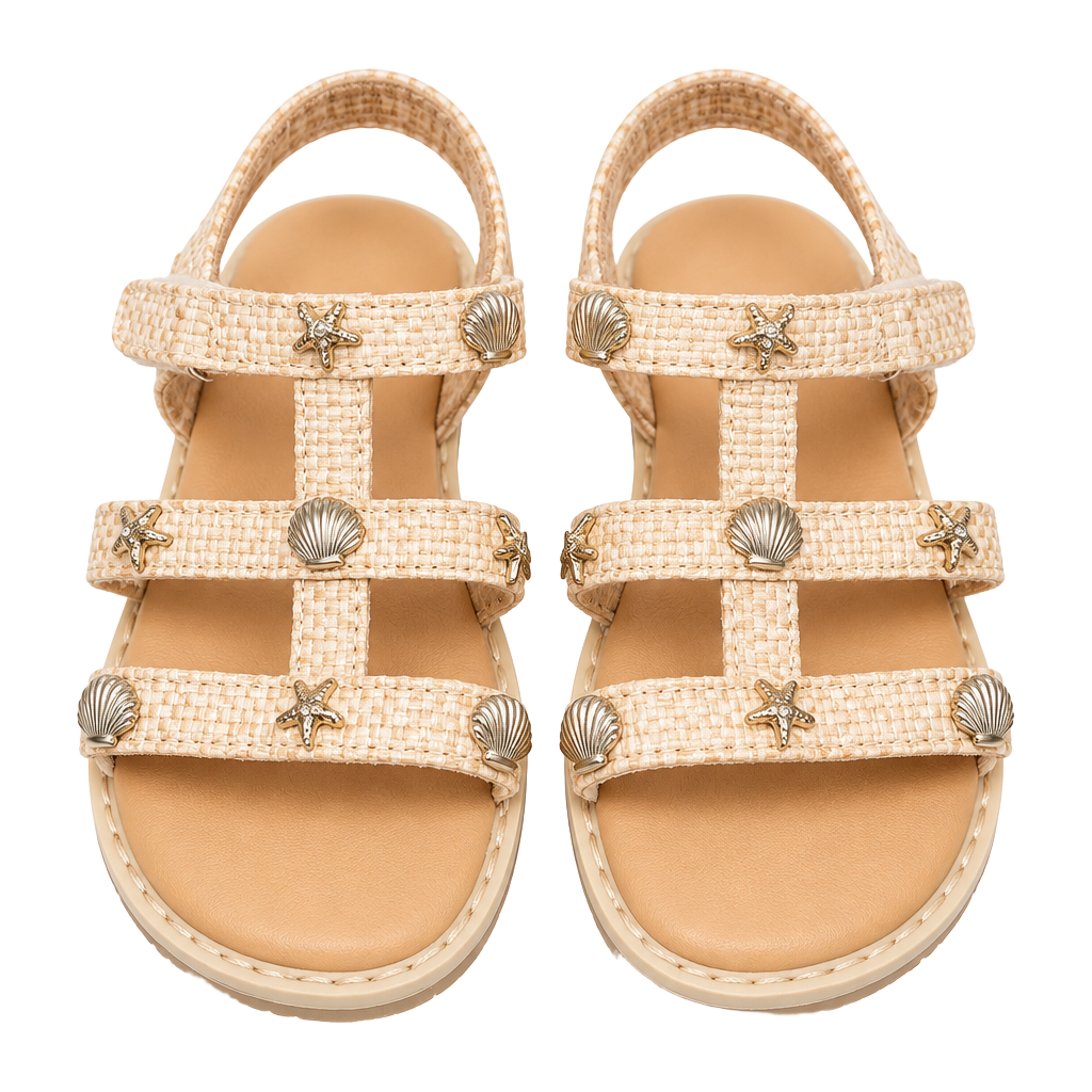 Cat & Jack Kinsley Raffia Sandals Size 7 Beige Shell Embellished 1