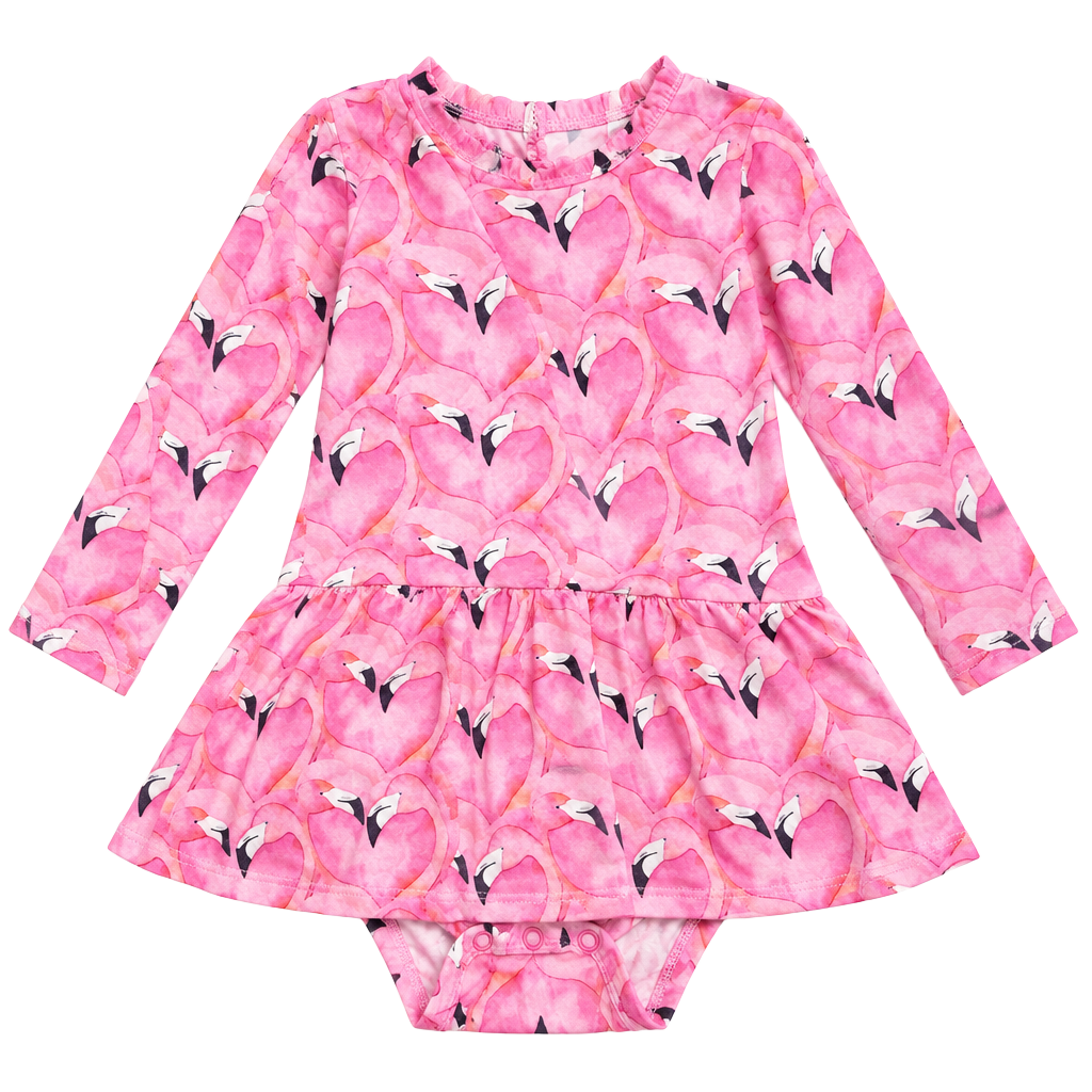 Little Bum Bums Flamingo Bodysuit Dress 18-24 Months Pink Long Sleeve 1