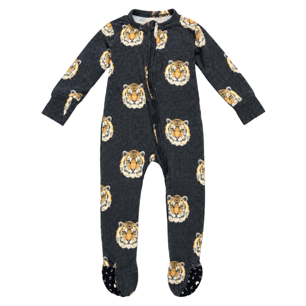 Posh Peanut Tiger Footie Pajamas 6-9 Months Black Bamboo Blend 1