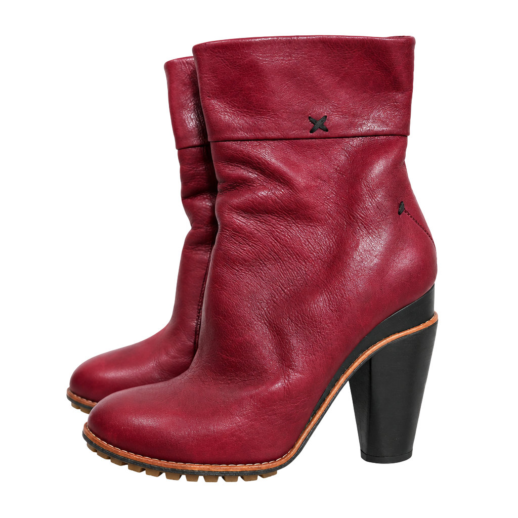 Costume National Leather Boots Size 36 Burgundy Red Block Heel 1