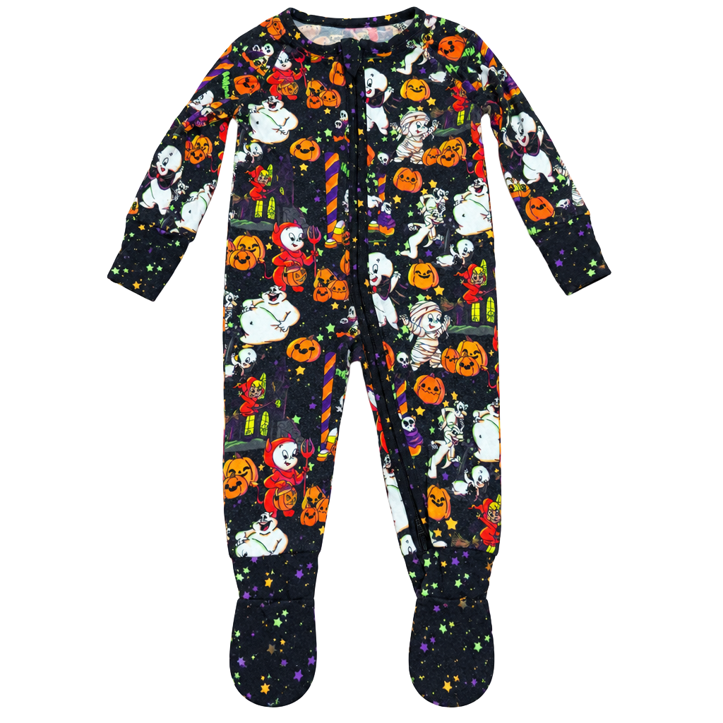 CoZco Bamboo Zipper Footie Romper 3-6M Black Halloween Ghosts Casper Zippy 1