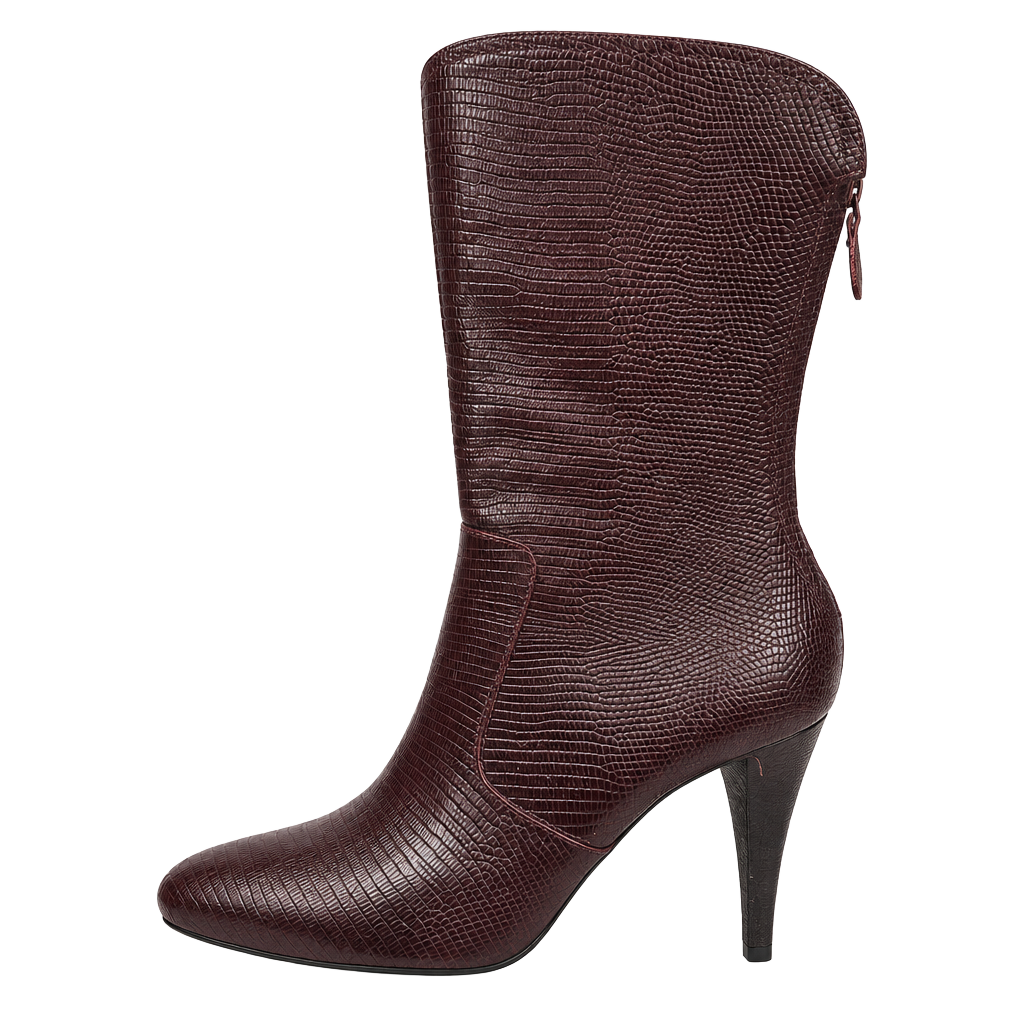 Cole Haan Boots Size 7 B Burgundy Snake Embossed Leather Heels 1