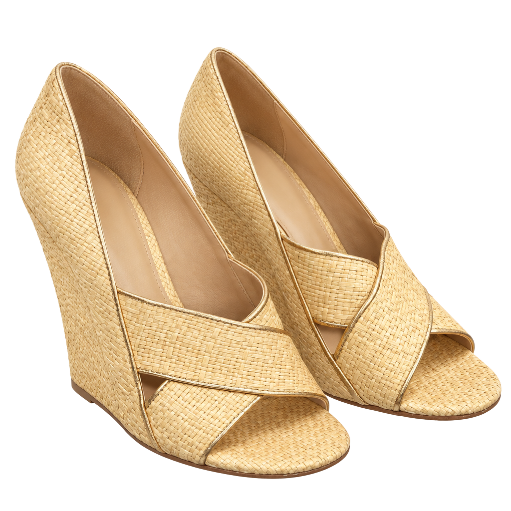 Diane Von Furstenberg Raffia Wedge Sandals Size 7.5 M Peep Toe 1