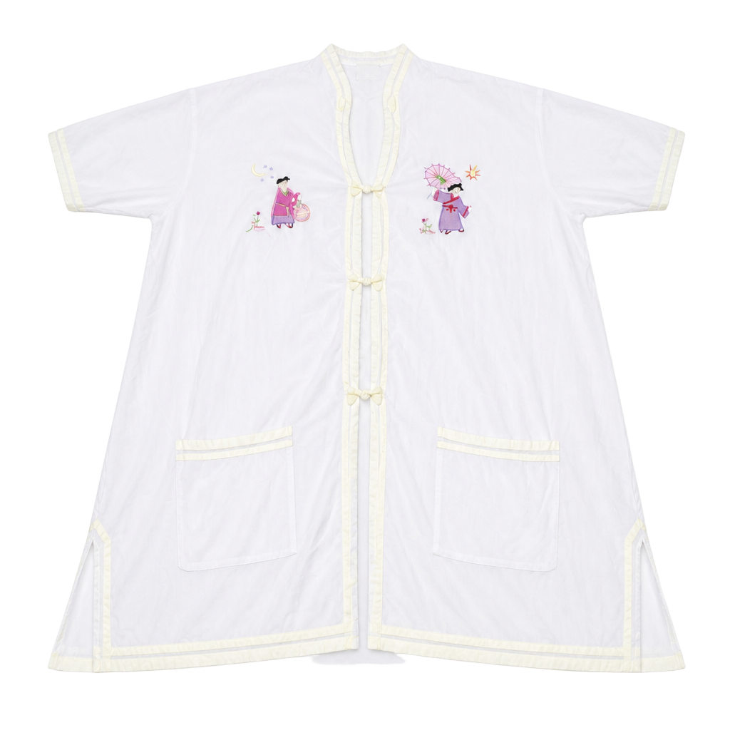 Nick & Nora NYC Vintage Women's Short Sleeve Kimono Robe M. White Embroidered 1