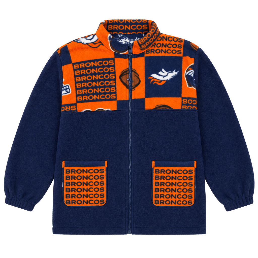 NFL Denver Broncos Fleece Jacket Full Zip Blue Orange 1