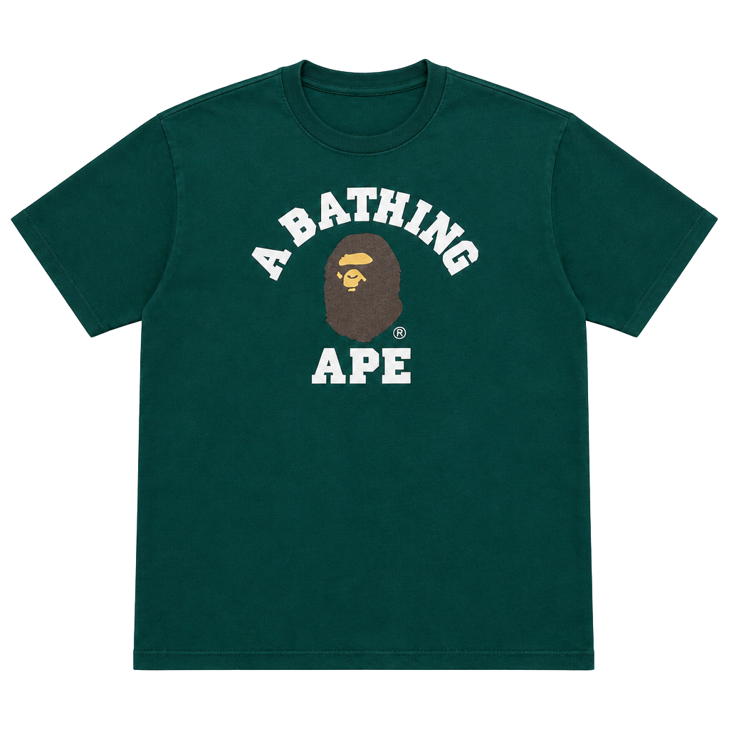 A Bathing Ape College Tee Size L Green Ape Head Graphic T-Shirt 1