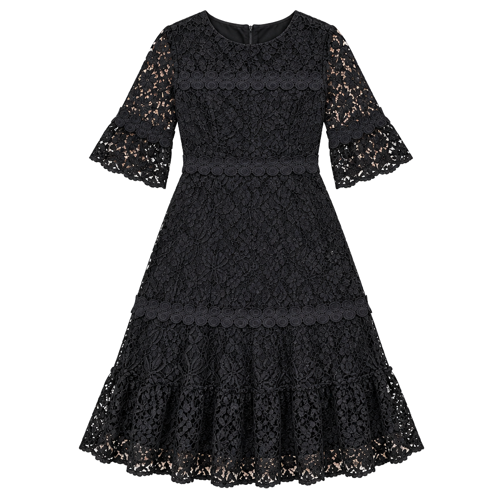 Julia Jordan Lace Dress Black Floral Flare Short Sleeve Mini Women’s Size 2 1