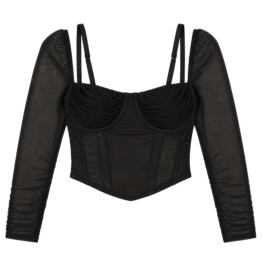 White Fox Black Mesh Long Sleeve Corset Top Women’s Small 1