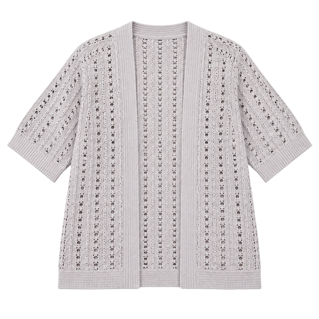 Liz Claiborne Open Front Cardigan Size M Grey Cotton Pointelle Knit 1