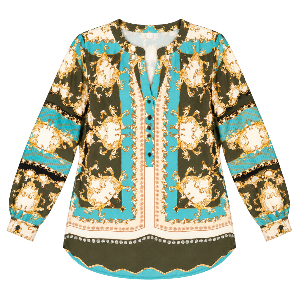 Zac & Rachel Paisley V Neck Ornate Printed Blouse Women’s 2XL 1