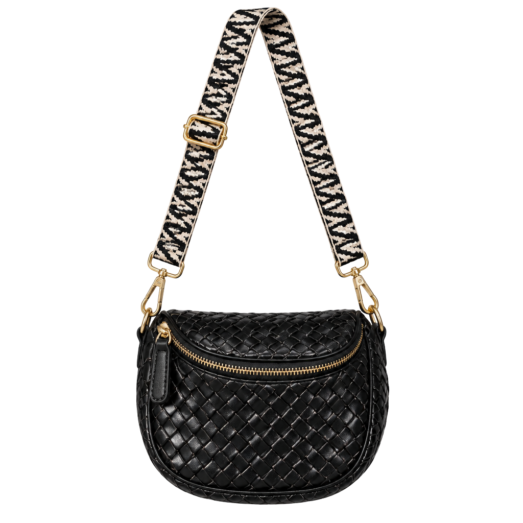 AHDORNED Woven Half Moon Crossbody Bag Black 1