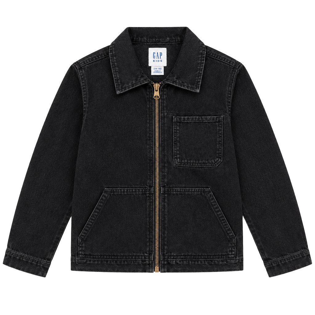 Gap Kids Denim Jacket Size 14-16 Girl’s Black Zip Front Utility 1