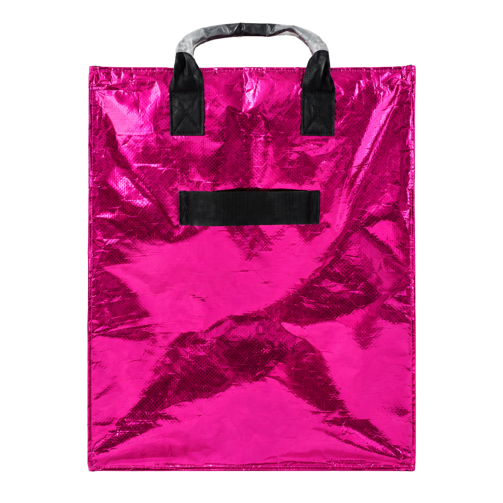 Zoey & Zuri Rolling Bag - Metallic Pink Collapsible Shopping Tote 1