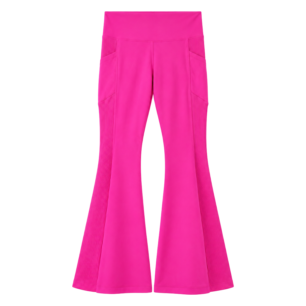 Purple Pixies Flare Leggings Size CM Hot Pink Ribbed Pockets Yoga Pants 1