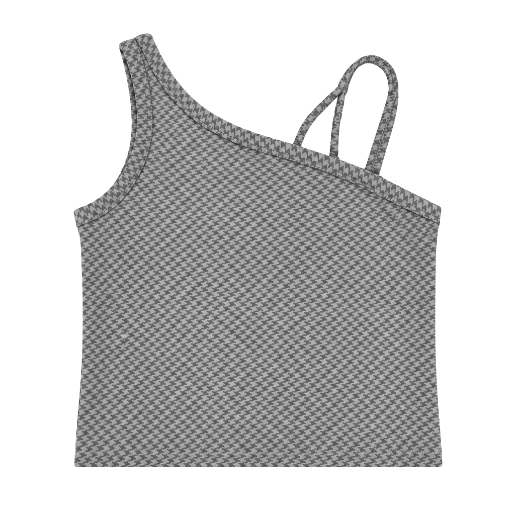 Girls All in Motion Asymmetrical Crop Top Size M(8) Gray Houndstooth 1