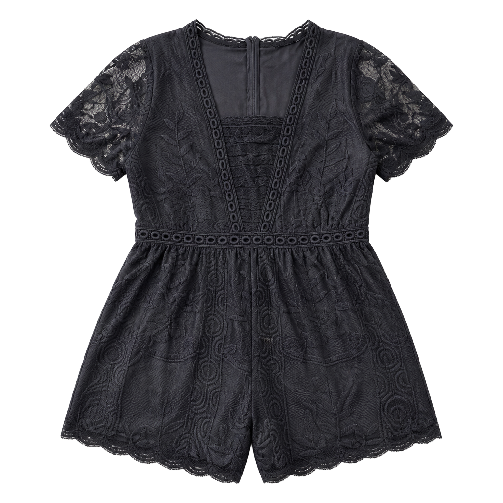 White Birch Black Lace Overlay Romper Size XL 1