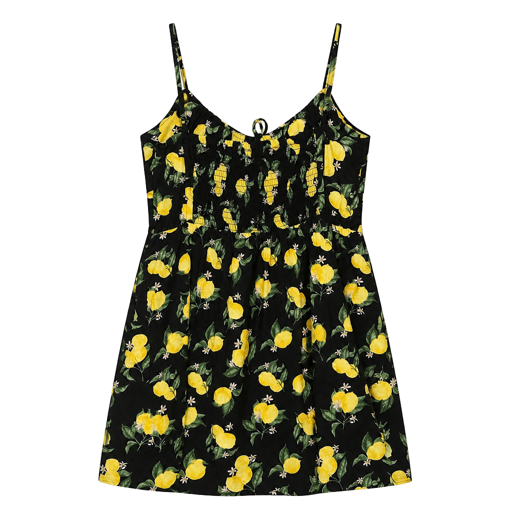 Lemon Print Smocked Mini Dress 1