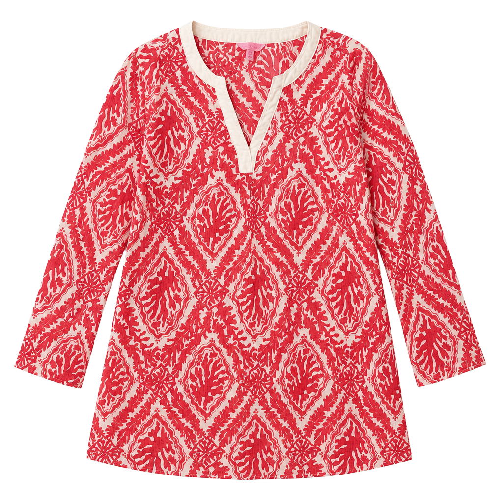 Lilly Pulitzer Pink Coral Reef Geo Gauze Tunic Swim Cover Up 1