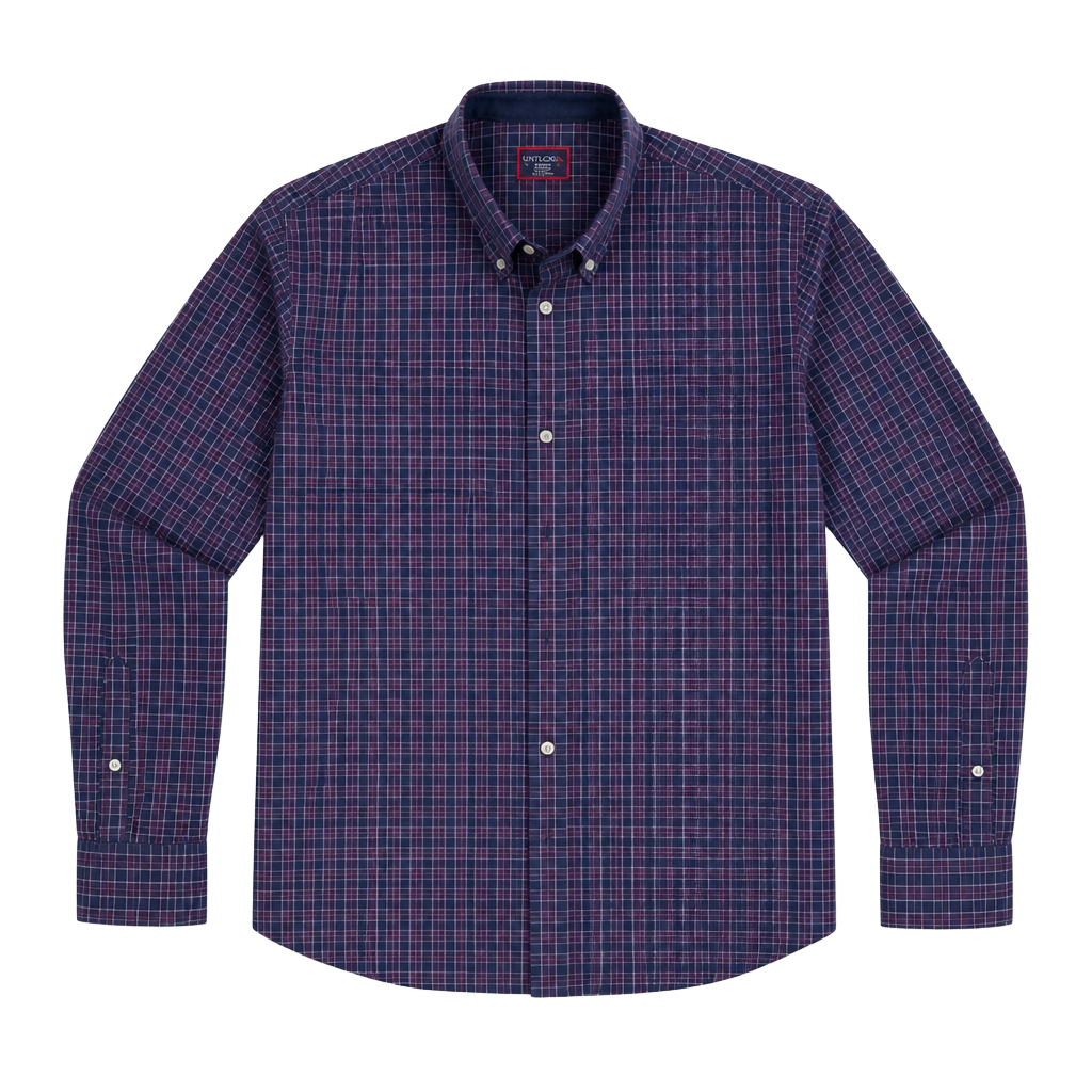 UNTUCKit Men's Navy and Red Plaid Button-Down Shirt 1