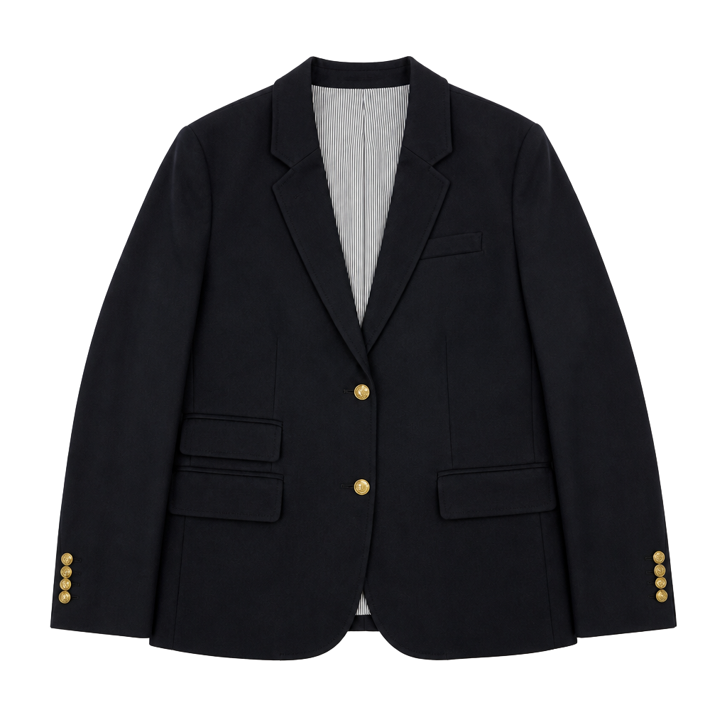 J.Crew Schoolboy Blazer in Black Wool with Gold Buttons and Striped Lining 1