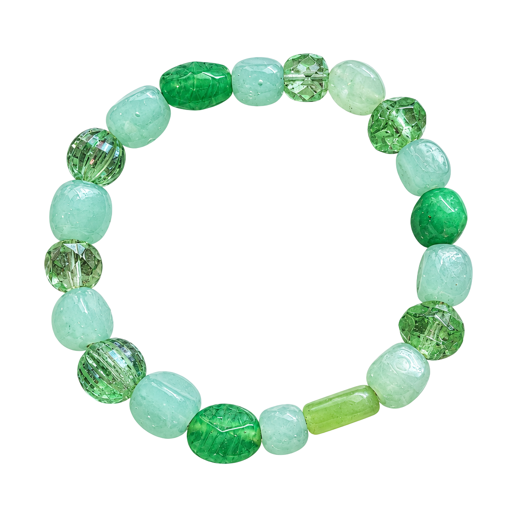 Green Beaded Stretch Bracelet Tumbled Glass Green 1