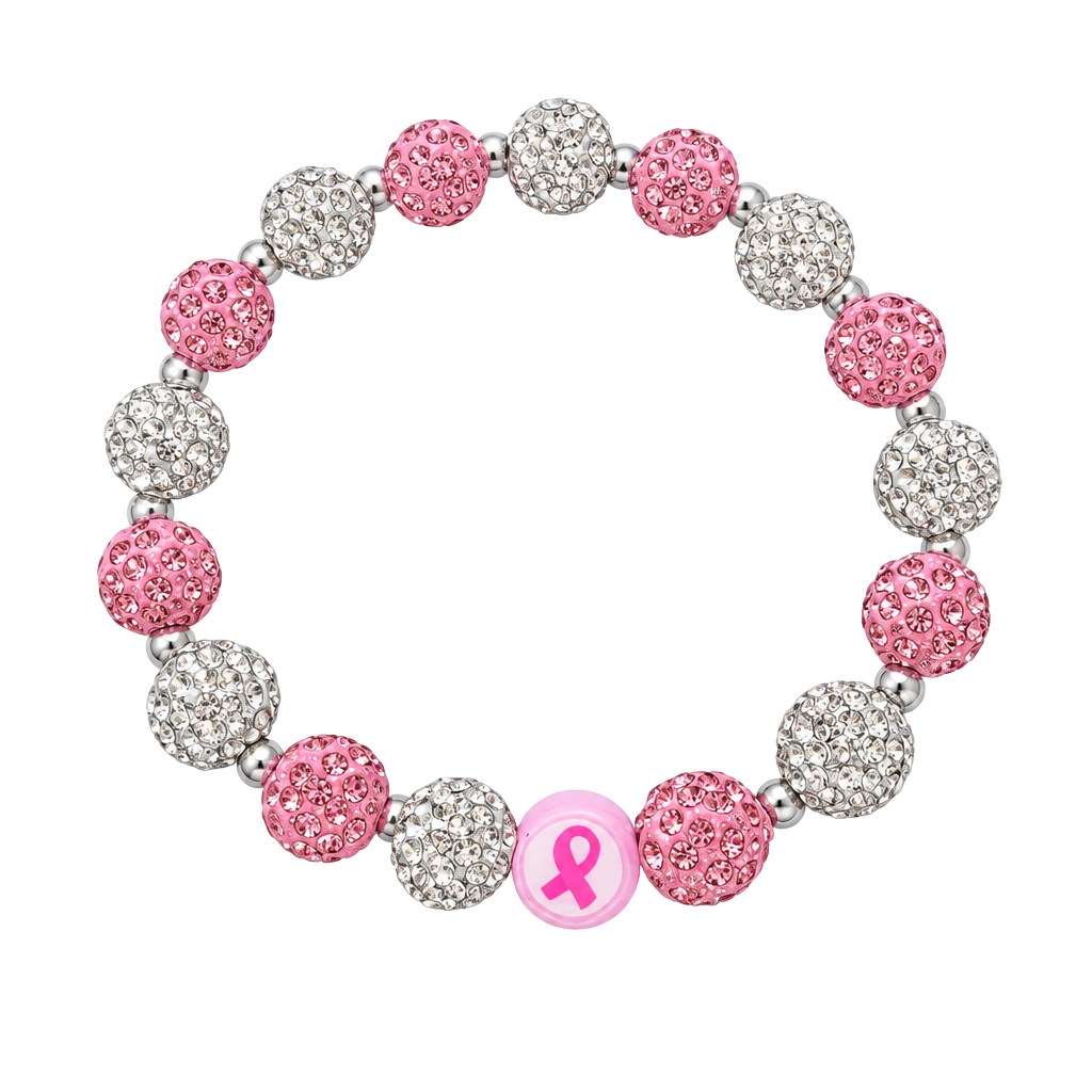 Breast Cancer Awareness Bling Crystal Rhinestone Pink Ribbon Bracelet 1