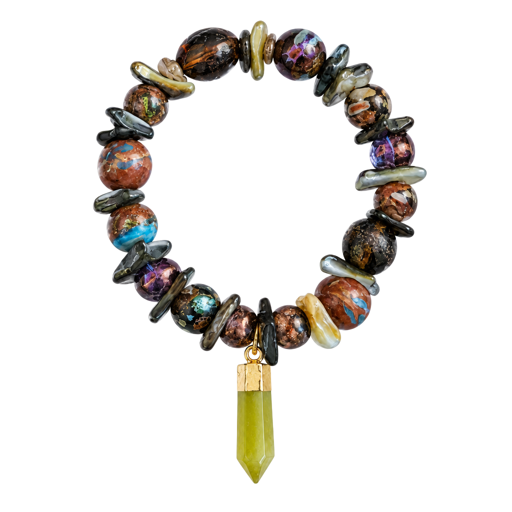 Multi Stone Crystal Bead Stretch Bracelet With Charm 1