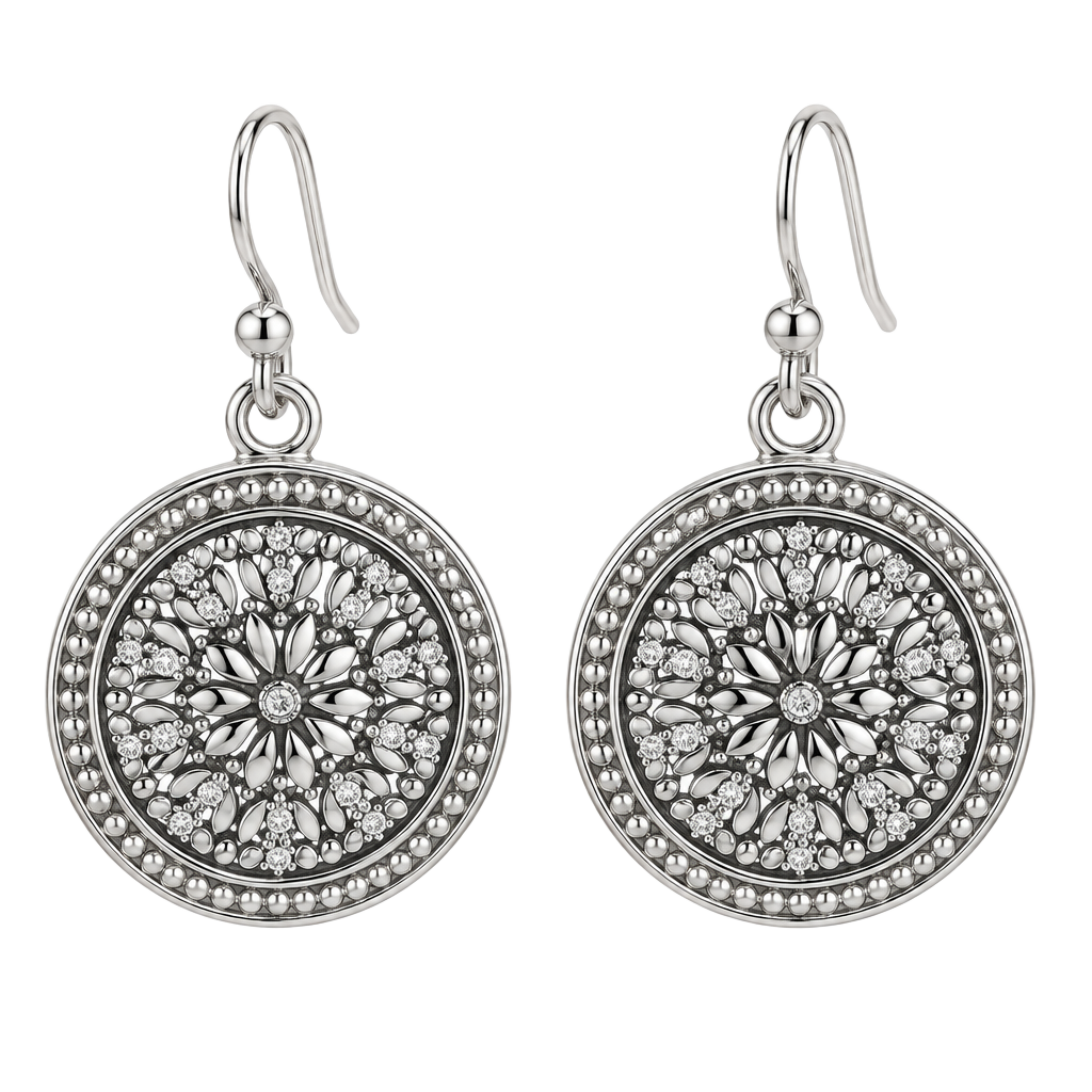 Main Street Boho Circle Filigree Drop Earrings 105 Silver Tone 1