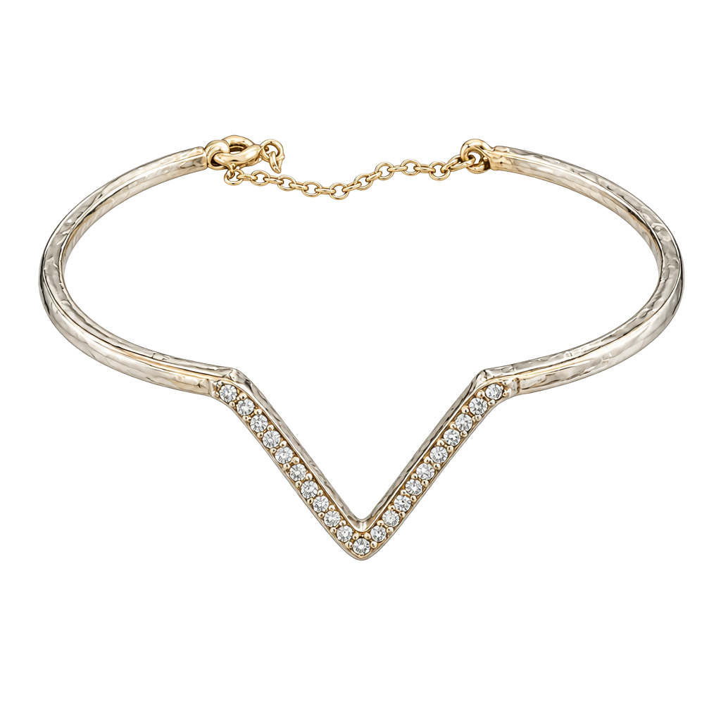 Gold Tone Rhinestone V Shape Cuff Bracelet 1