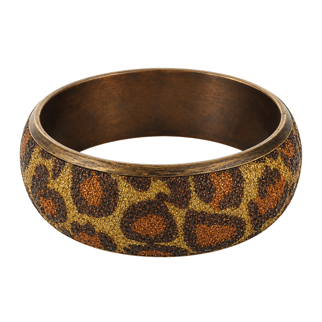 Vintage Animal Print Glitter Bangle Bracelet Gold Brown Leopard 1