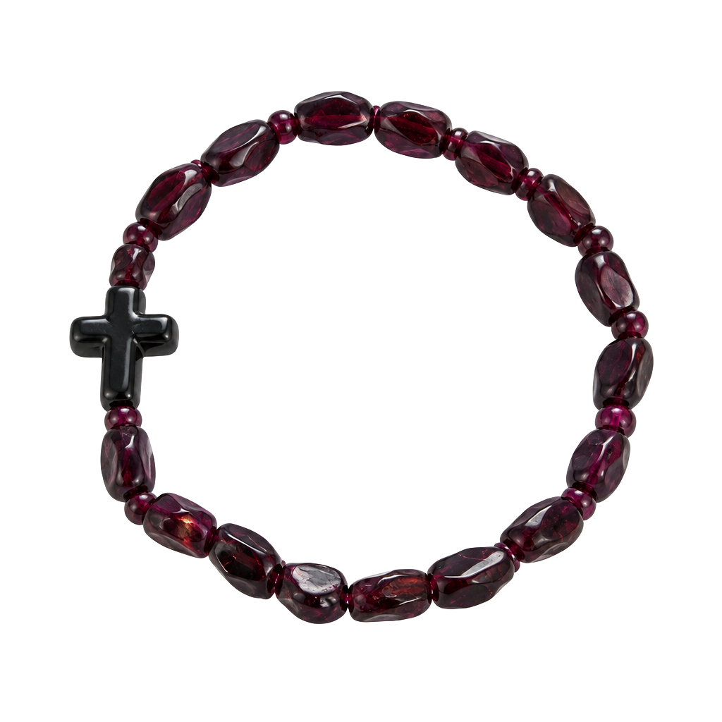 Deep Red Garnet Chip Cross Stretch Beaded Bracelet 1