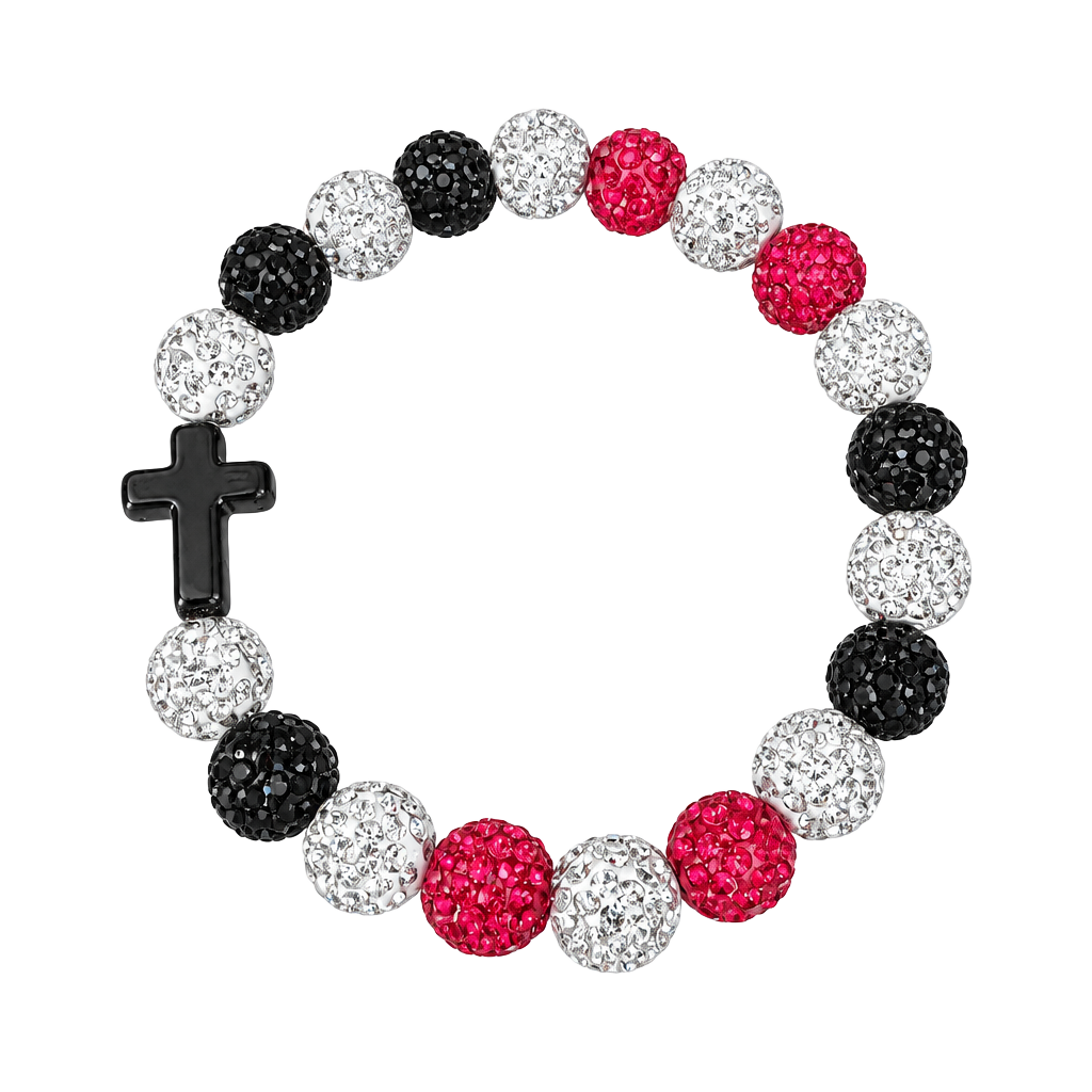 Crystal Rhinestone Cross Beaded Bracelet Red 1