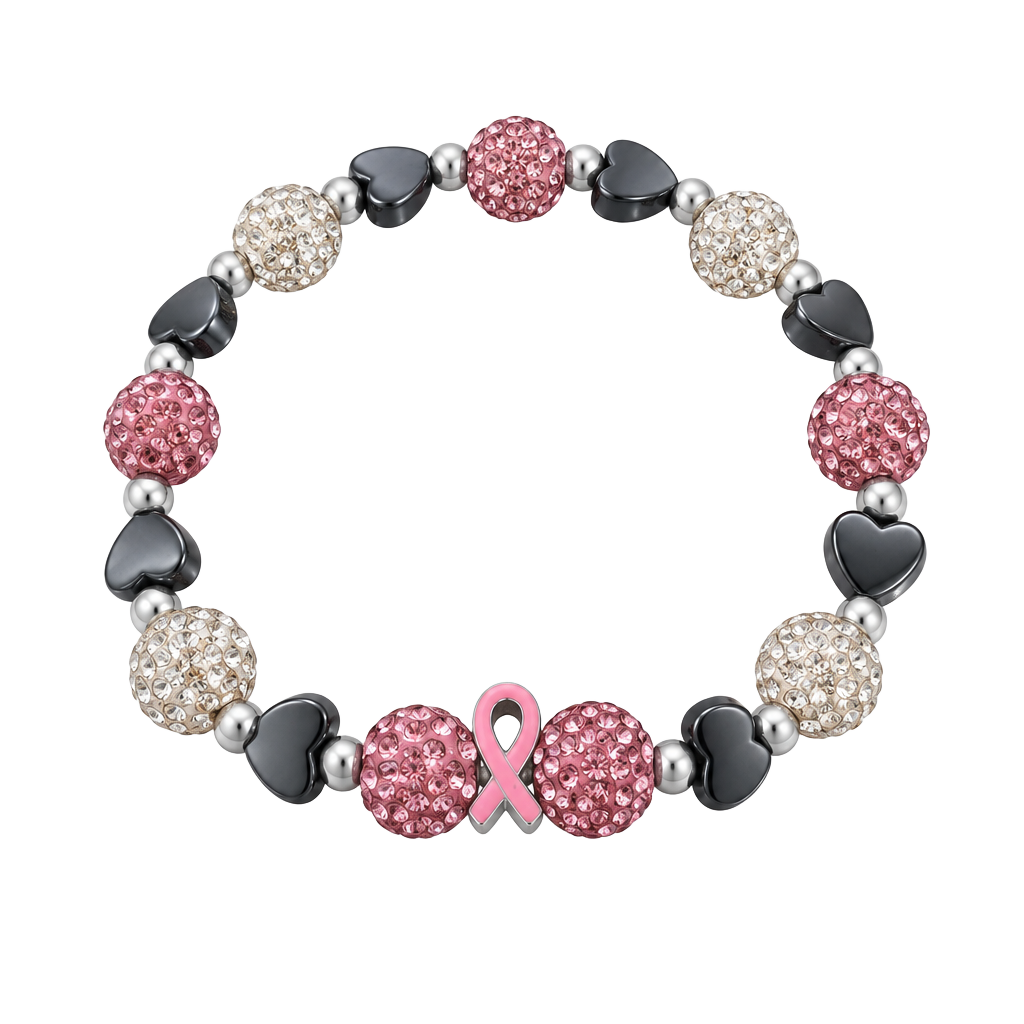 Pink Ribbon Breast Cancer Awareness Beaded Stretch Bracelet 1