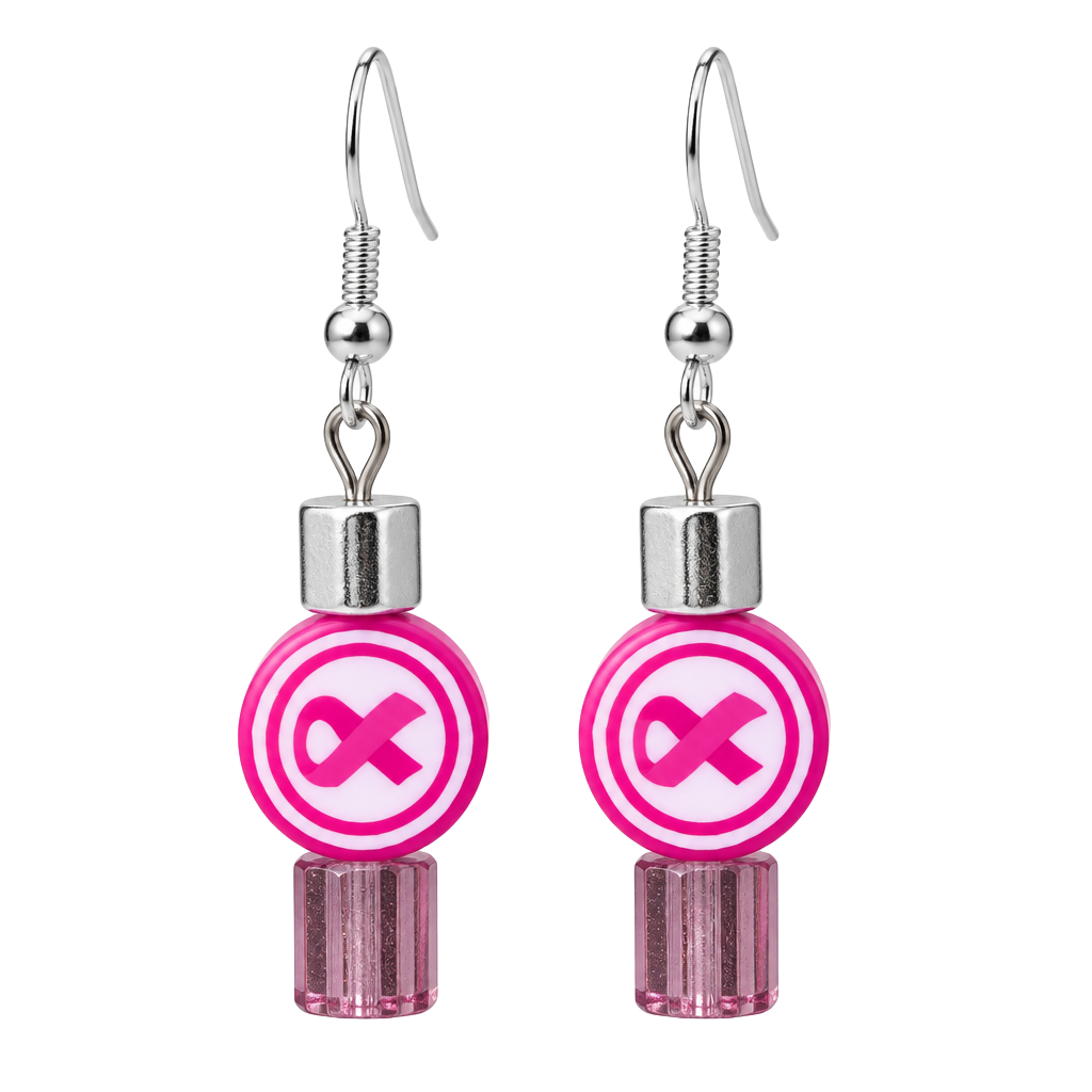 Pink Ribbon Breast Cancer Awareness Dangle Earrings 1