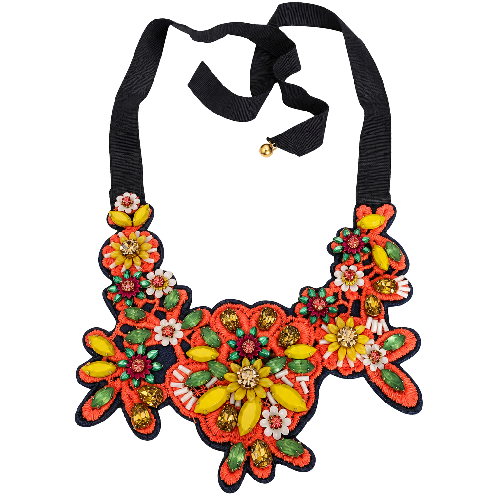 Embellished Crystal Floral Statement Bib Necklace 1