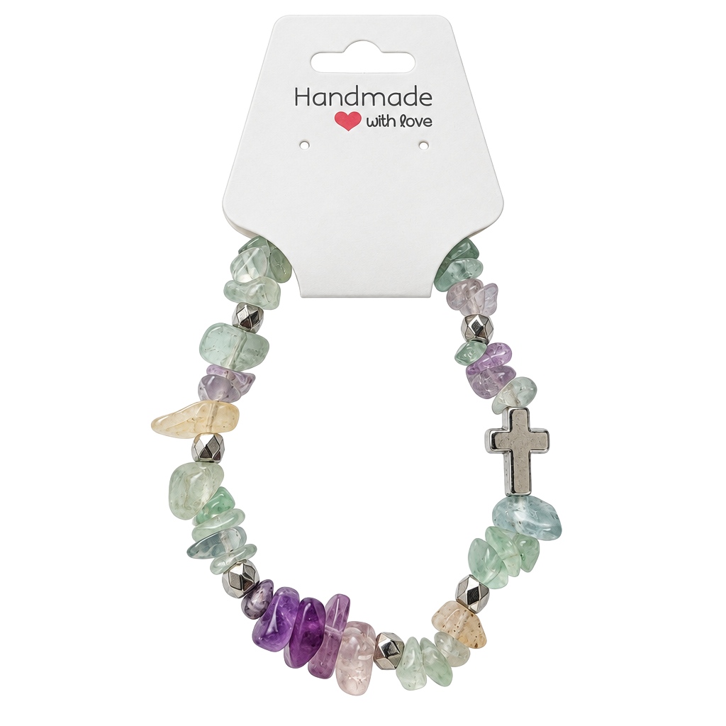Fluorite Chip Bead Bracelet With Cross Charm 1