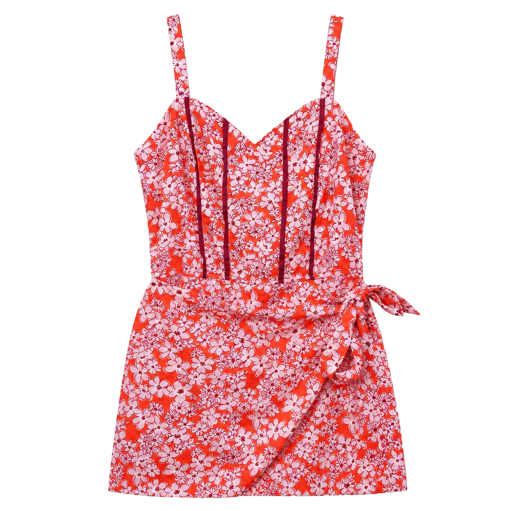 Land of the Free Floral Romper with Faux Wrap Skirt Overlay 1